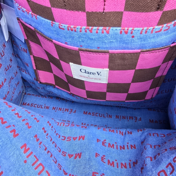 CLARE V. Pink and Brown Checkered Tote Bag - Picture 5 of 12